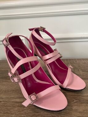Studio TMLS Pink Multi-Strap Rhinestone Buckle Heels